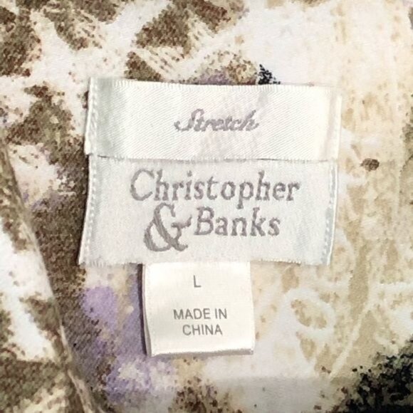 Christopher & Banks Stretch Floral Print Jacket Womens size Large Cream Green - Picture 4 of 5